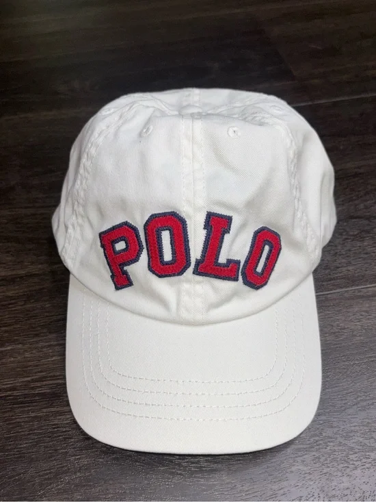 RARE Vintage POLO by Ralph Lauren Spell Out USA Flag Hat Cap Strap Back White