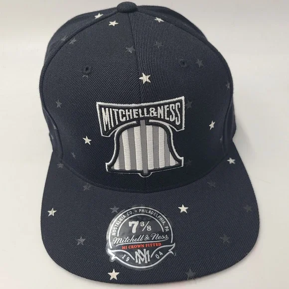 Mitchell & Ness Hat Fitted 7 3/8 Black Gray All‎ Over Print Stars Liberty Bell