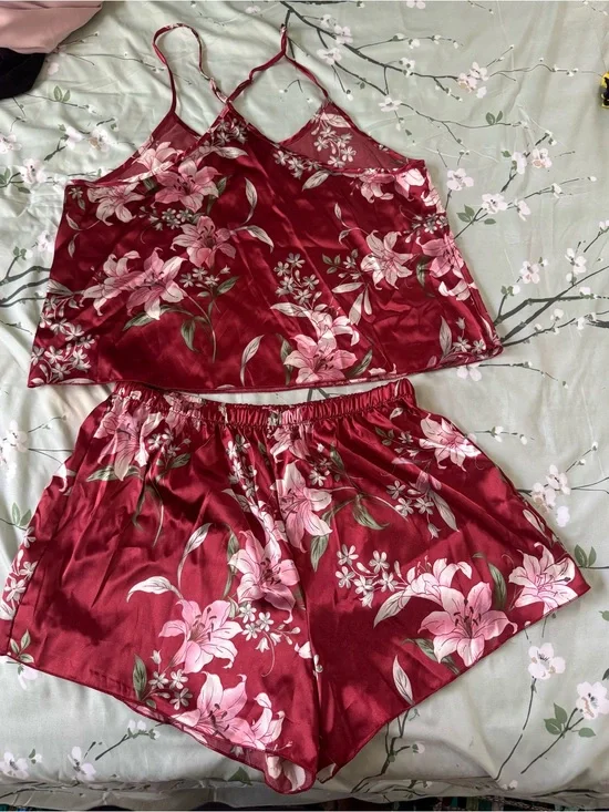 Women's Floral Satin Cami & Short Sleep Set - Red-Brand new, no tag.