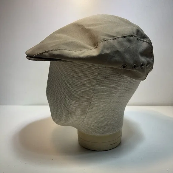 Eddie Bauer Newsboy Golf Cabby Hat Cap Tan USA Union Made Plaid Lining Size L