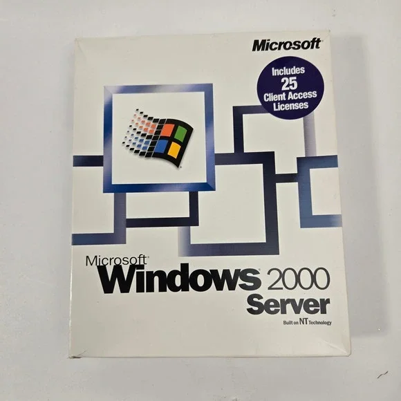 Vintage Microsoft Windows 2000 Server Big Box Complete 25 CALs CIB Product Key