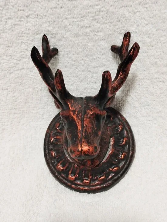 Cast Iron Deer Head Wall Hook Rustic Copper Bronze Finish 4x4 Inches