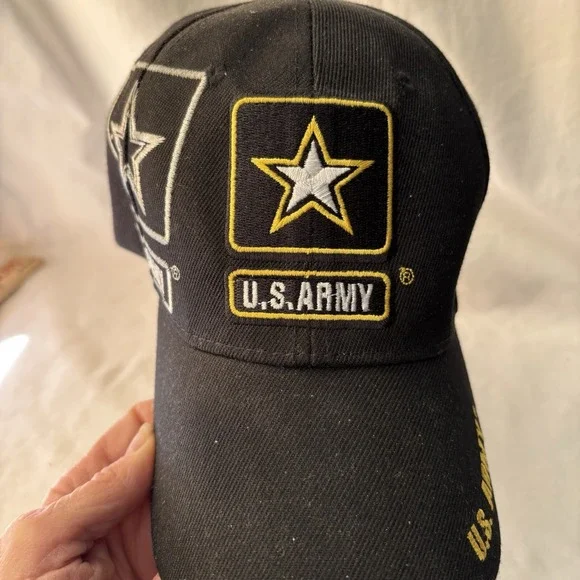 US Army Stitched Stars Hat Cap Hook Loop Back Black Silver Gold