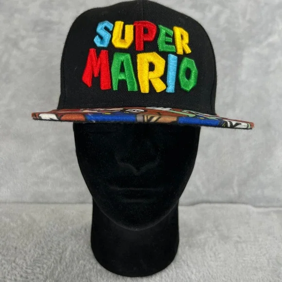 Nintendo Super Mario Bros Snapback Hat Black Luigi Retro Gamer Video Game Cap