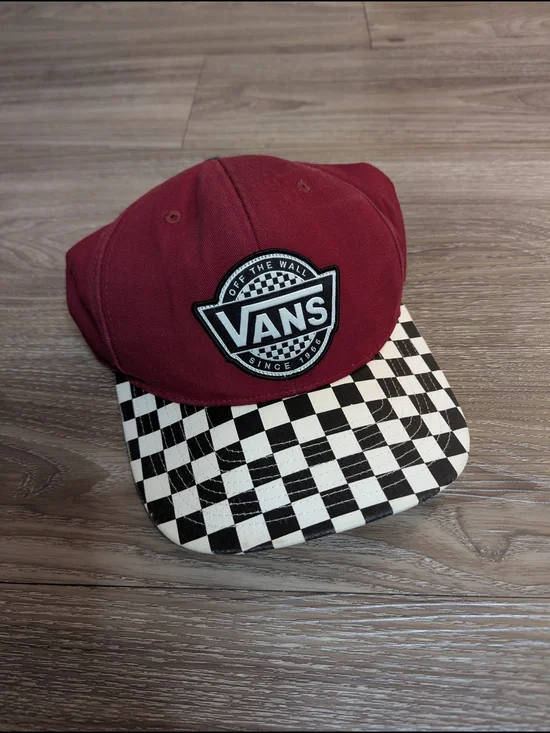 Vans Maroon Hat with Black and White Checkerboard Brim