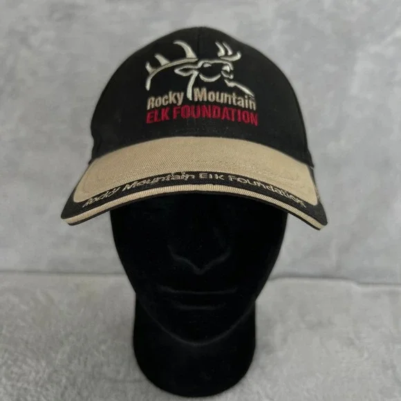 Rocky Mountain Elk Foundation Hat Black Tan RMEF Embroidered Hunting Strapback