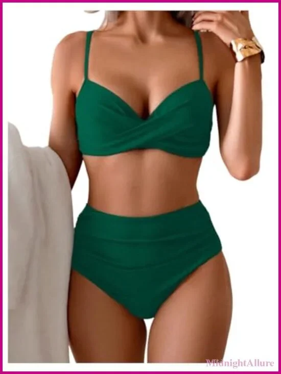 Women's 2 Piece Twist Front Bikini Set High Waisted Ruched Bathing Suit