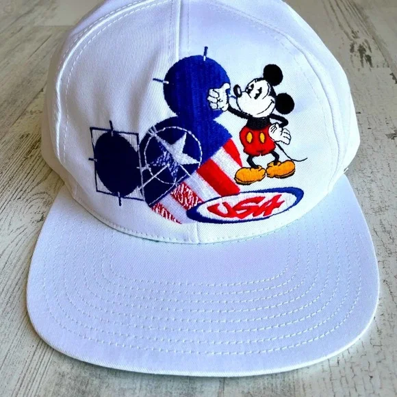 VINTAGE HAT DISNEY MICKEY MOUSE USA OLYMPICS PATRIOTIC 1970 1980 VOTE EUC