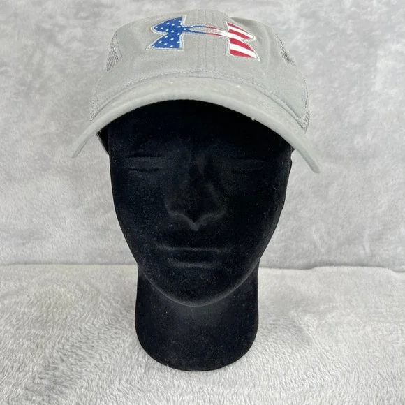 Under Armour American Flag Trucker Hat Gray Patriotic USA Mesh Snapback Cap