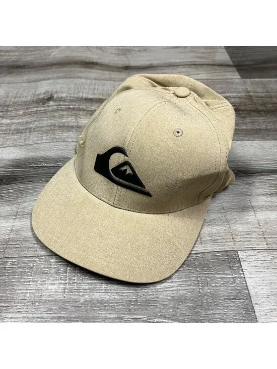 Quicksilver Graphic Embroidered FlexFit Fitted Flat Round Bill Hat Sand One Size