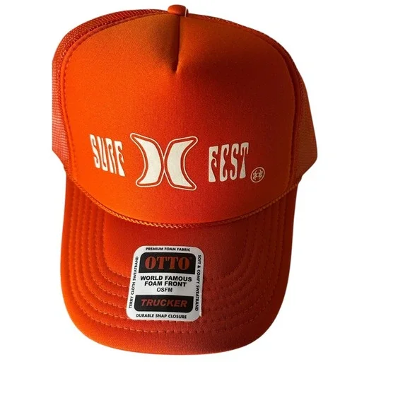Hurley Hat Cap Snapback Foam Trucker Orange Mesh Surf Skate Logo Surf Fest‎ NWT