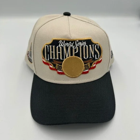 New Era Hat Men OSFM Tan Black 2025 World Series Champions 9FORTY Snapback Cap