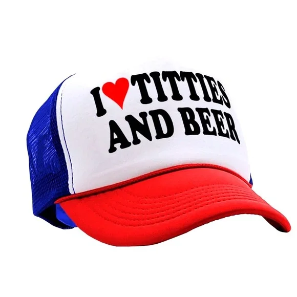 NWOT I Love Titties & Beer Funny Trucker Hat Red White Blue Snapback One Size