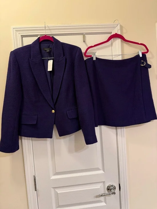 NWT Ann Taylor Deep Purple Textured Blazer & Skirt Set