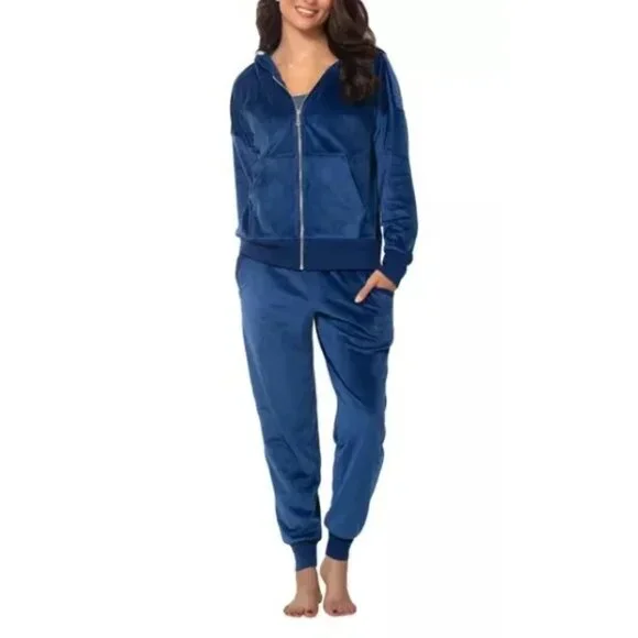 Felina Sm 2 Piece Matching Velour Zip Hoodie Jacket Jogger Pants Set Tracksuit