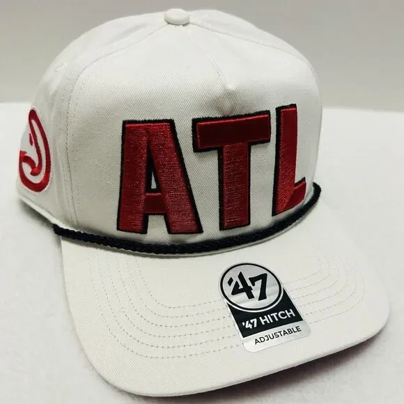 '47 Brand Atlanta Hawks Hitch‎ Rope Patch Snapback Hat Cap Adjustable White NBA