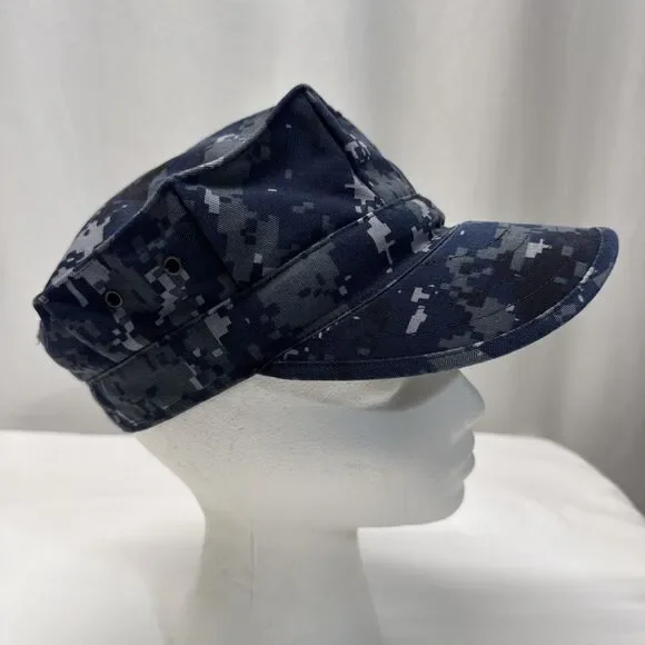 US Navy Blue Digital Camo 8 Point Working Utility Hat Cap Size 7 1/4 Military
