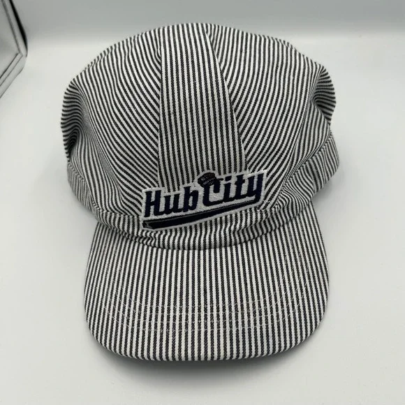 BWM Global Engineer Hat Blue White Hickory Stripe Hub City Snapback