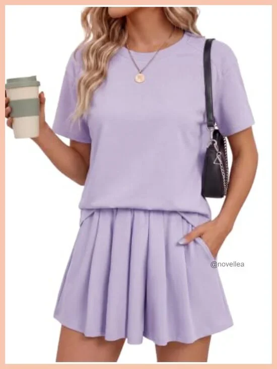 Women's 2 Piece Lounge Short Set with Pockets, Polyester Blend
