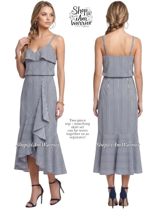 Worth NWT 2 PC blue striped ruffle top + asymmetrical mermaid skirt *iamwarrior