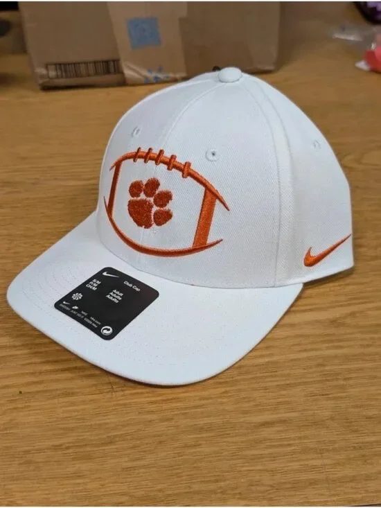 Nike Clemson Tigers Dri-FIT Club Cap Hat Football Paw White Orange NWT S/M