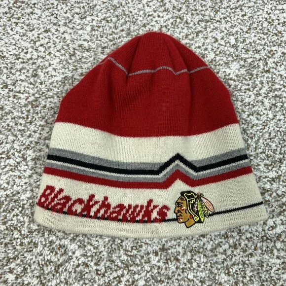 Chicago Blackhawks Hat Beanie Mens One Size Red White NHL Hockey‎ Knit Winter