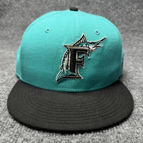 Florida Marlins New‎ Era 59FIFTY Fitted Hat Mens 7 3/8 Teal Black MLB Baseball