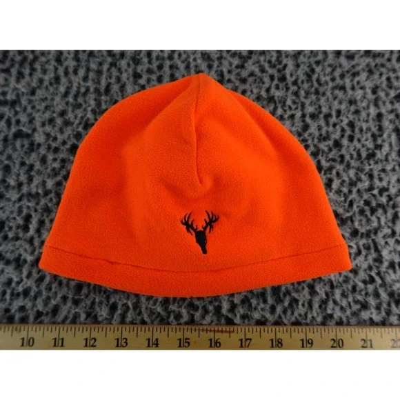 Hot Shot Orange Fleece Beanie Hat with Deer Antler‎ Logo One Size