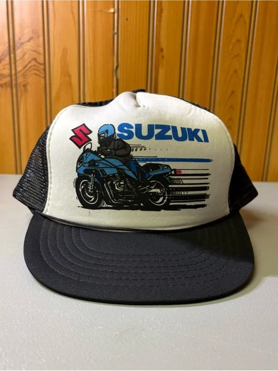 Black & White Motorcycle Trucker Hat