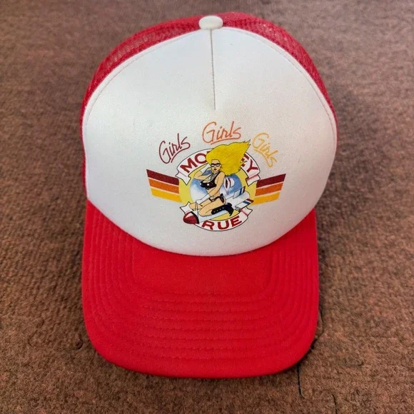 A+ Motley Crue Girls Girls Girls Trucker Hat Red White Snapback Rock Band Cap