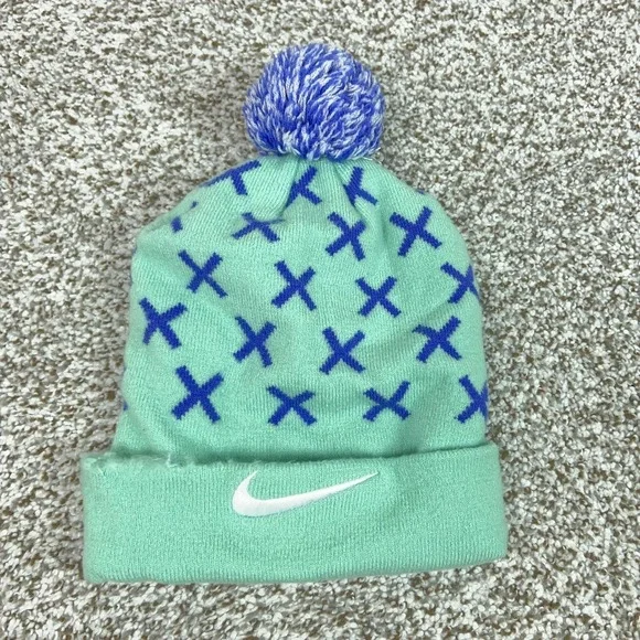 Nike Hat Beanie Mens One Size Green XC Cross Regionals Pom Winter Swoosh‎ Sports
