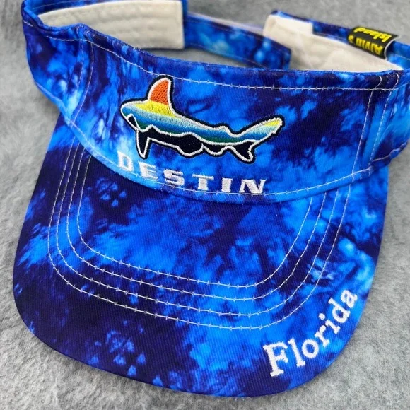 Rainbow Shark Mens Blue Alvin's Island Visor Destin Florida Tie Dye OSFA