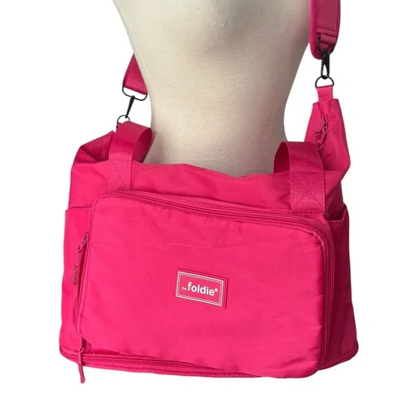 The Foldie Hot Pink Travel Tote Weekender Bag Packing Cubes Carry On Luggage Set