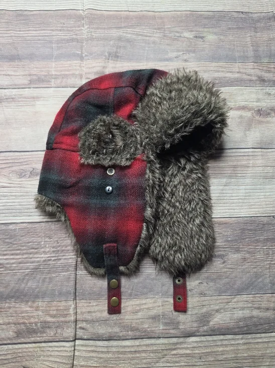 5/$15 Red Plaid Faux Fur Aviator Hat