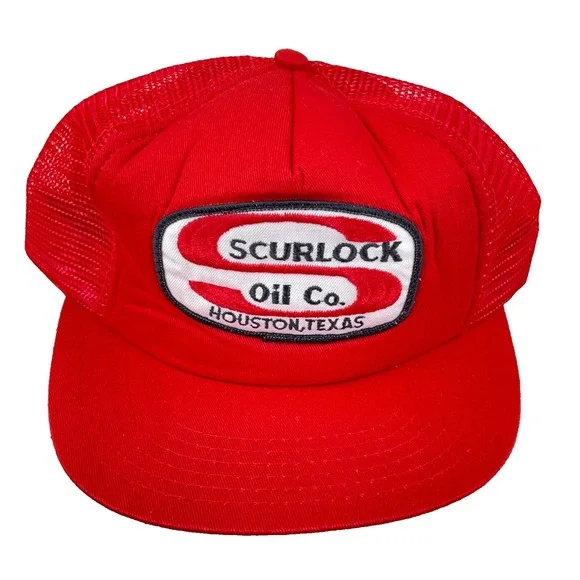 Vintage Scurlock Oil Trucker Hat Cap Snapback Petroleum Gas‎ Patch Houston Texas