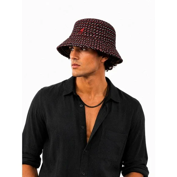 Kangol Maze Jacquard Bucket Hat Red Black White Woven K3554 Mens Size M