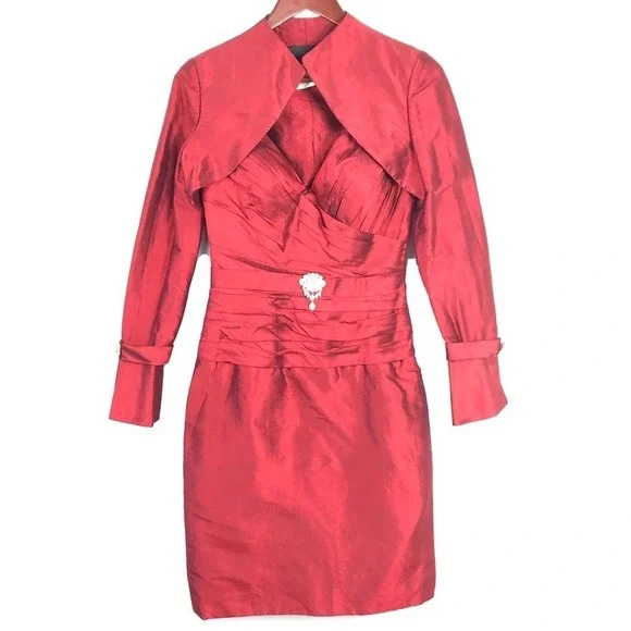 Sarah Danielle Silk Red Evening‎ Dress Jacket Formal Party Wedding Gala Sz 4