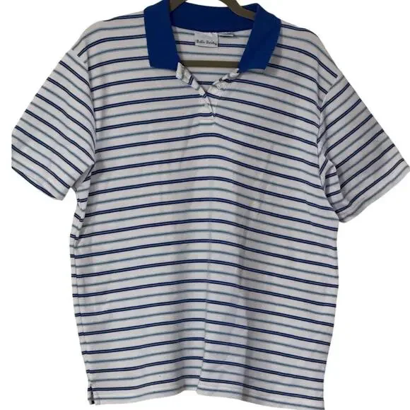 Bobbie Brooks Vintage Striped Polo Shirt Blue White Short Sleeve Womens L Top