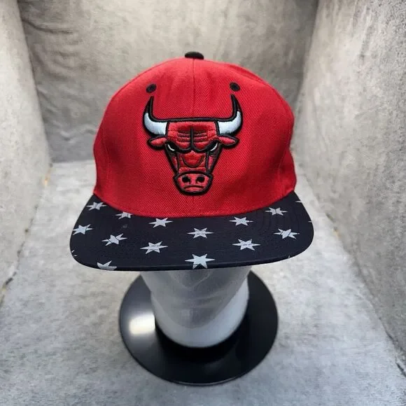 Chicago Bulls Snapback Hat Red Mitchell & Ness Cap Blue Brim Stars‎