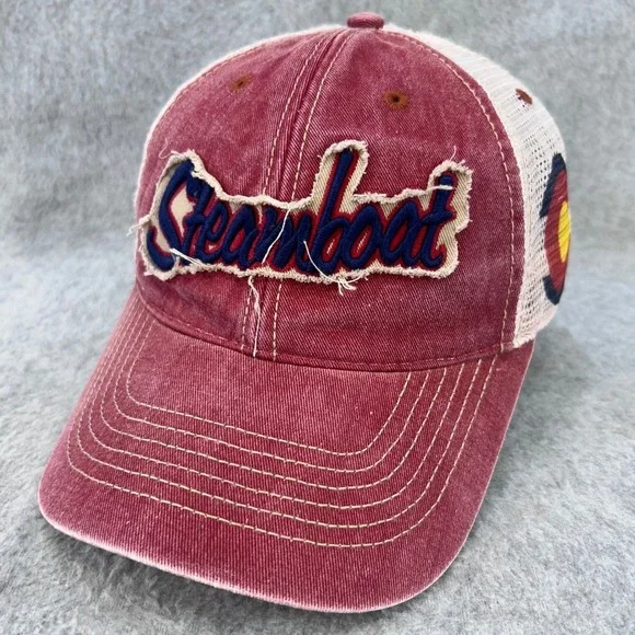 Steamboat Men Red Legacy Trucker Hat Colorado Flag Snapback OSFM