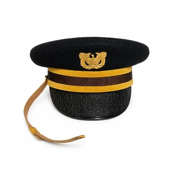 Vintage Flight Ace Pilot Visor Cap Black Wool Military Service Hat Size 6 7/8
