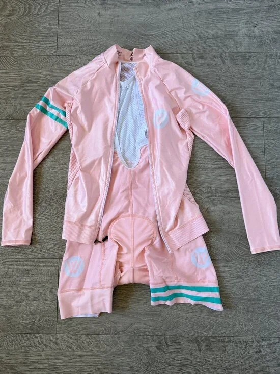 VV Sport Design Women's Pink Cycling Jersey & Bib Shorts Set Size S