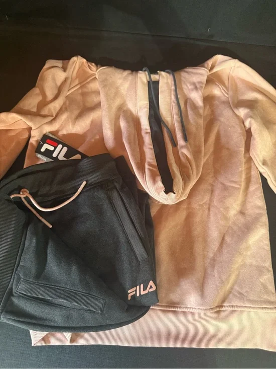 Fila Pink Hoodie with Black Jogger Shorts