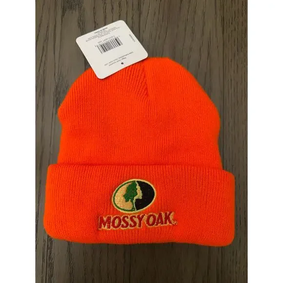 Mossy Oak Double Fleece Lined Beanie Hat Orange NWT One Size