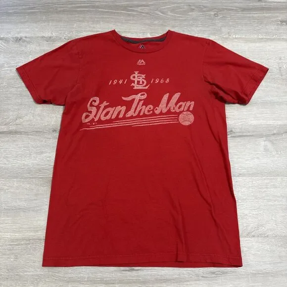 Stan Musial Shirt St Louis Cardinals Majestic Men's Red Medium 100% Cotton