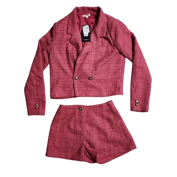Fashion Nova Ellie Tweet Short Set Rose Pink Blazer Shorts 2 Piece NWT Small