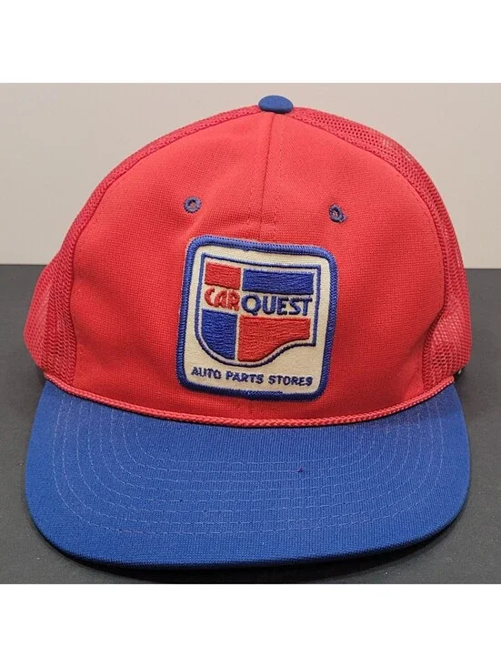 Vtg Carquest Hat Snapback Cap NFL Red/Blue 80's Auto Parts Stores w/Red Rope