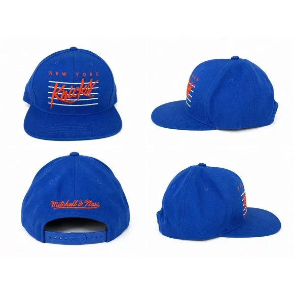Mitchell & Ness New York Knicks Snapback Hat Blue NBA Basketball Cap Flat Brim