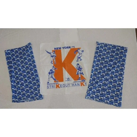 Vintage New York Mets Fandinis (2) And 1988 StrikeOut Hanky. Scarf/Gator/Skull