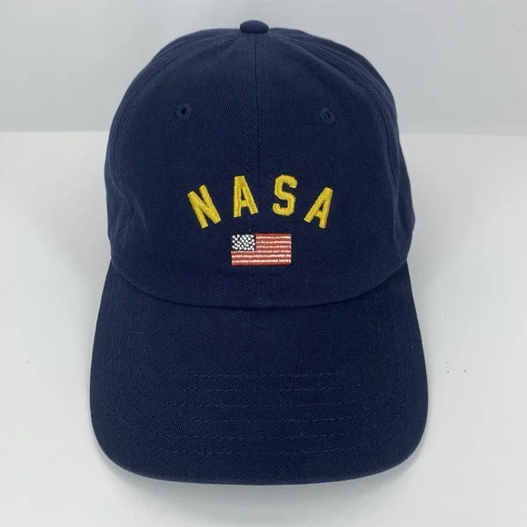 NASA USA Flag Hat Buzz Aldrin Blue Adjustable Strap OSFM Souvenir Baseball Cap